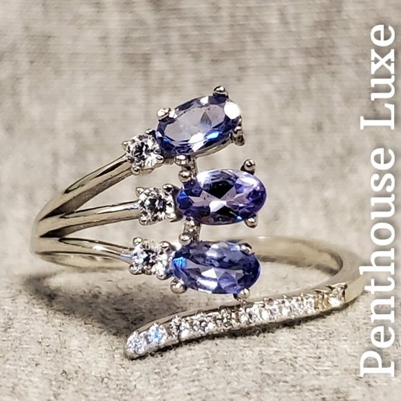 NATURAL Tanzanite Triple Stone Sterling Silver Ring - Picture 1 of 6